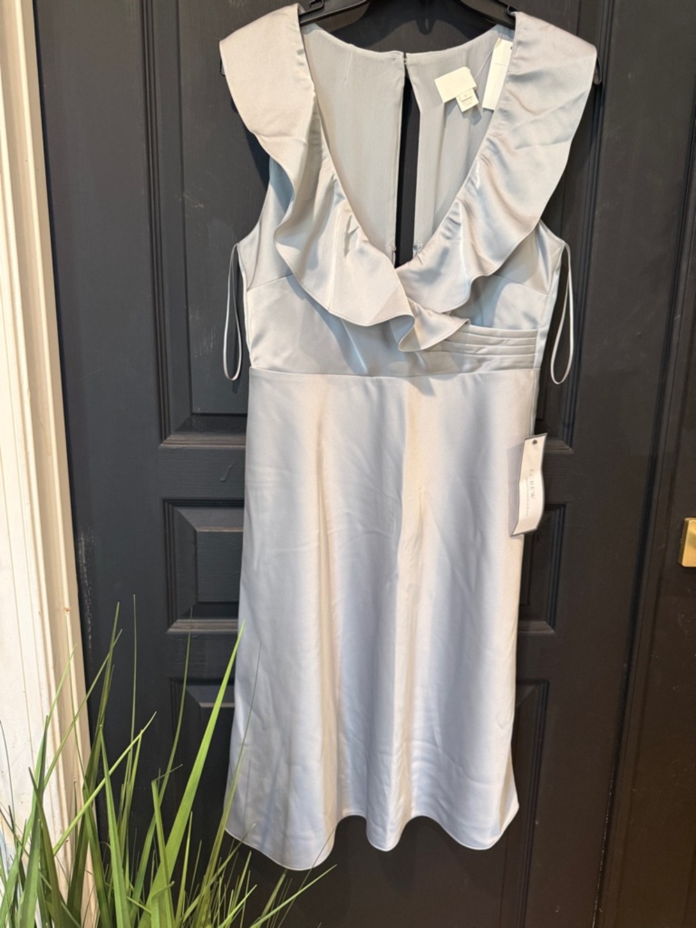 J. Crew Pale Blue Ruffle V-Neck Midi Dress